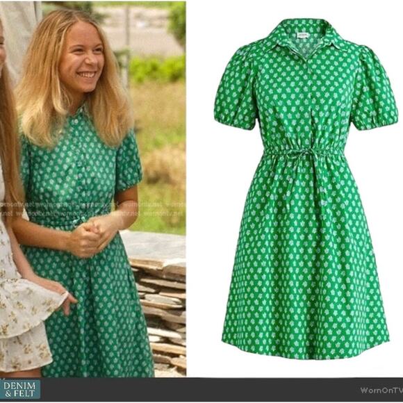 J.Crew Kelly Green Collared Short Sleeve Cotton Stretch Tie Waist Dress NEW - Picture 3 of 16